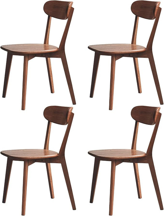 100% Solid Oak Wood Dining Chairs,Mid Century Modern Dining Chairs with Rounded Backrest,Kitchen,Dining Room Chairs Set of 1/2/4 (4, Walnut Color)