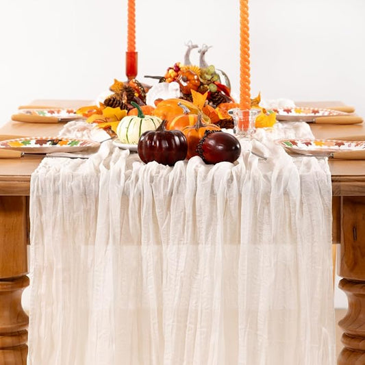 Ivory White Cheesecloth Table Runner Fall Table Runner Boho Gauze 120 Inches White Cheese Cloth Fall Table Decorations for Thanksgiving Weddings Bridal Baby Shower