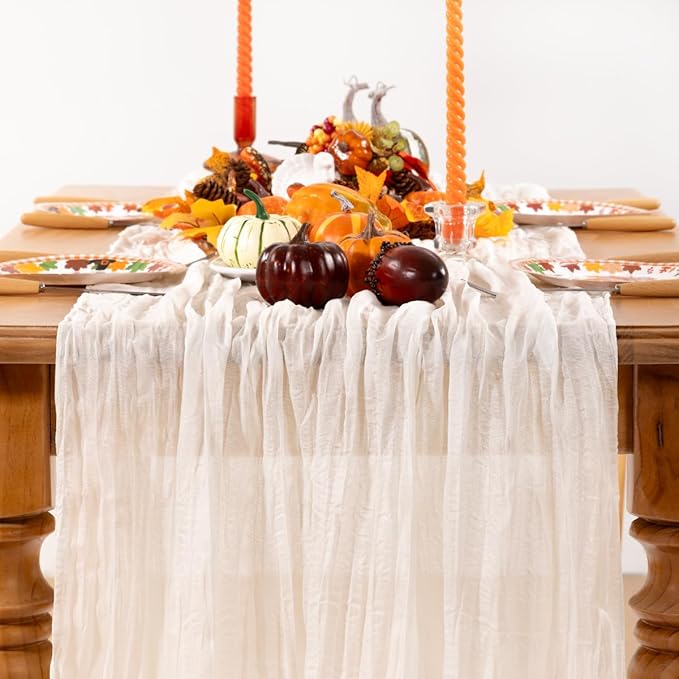 Ivory White Cheesecloth Table Runner 12 Pack Fall Table Runners Boho Gauze 120 Inches White Cheese Cloth Fall Table Decorations for Thanksgiving Weddings Bridal Baby Shower