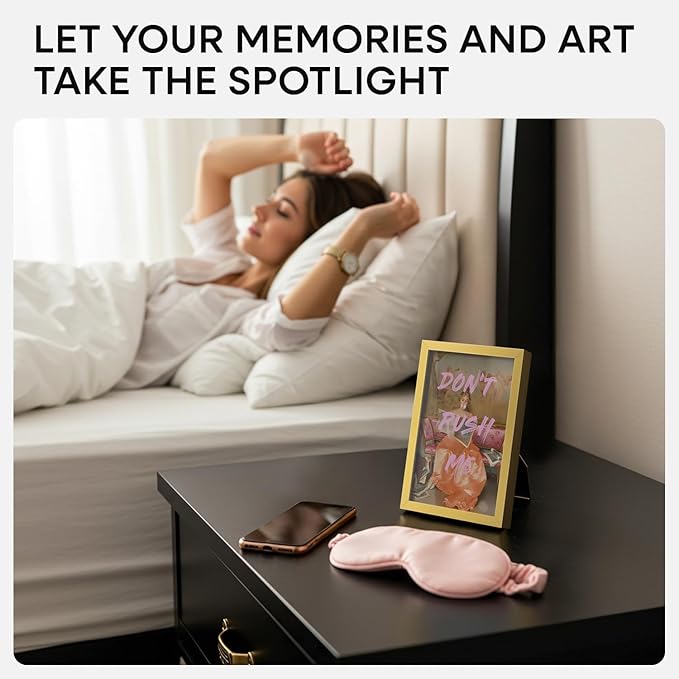 Homeforia 4x6 Picture Frame Gold, High End Metal 4 x 6 Gold Frames with Mat 3 x 5 for Print, 4by6 Desk Frame Matted to 3x5 inch Photo, 4 by 6 Wall or Tabletop Frame, Tempered Glass, Wall Kit, Set of 2