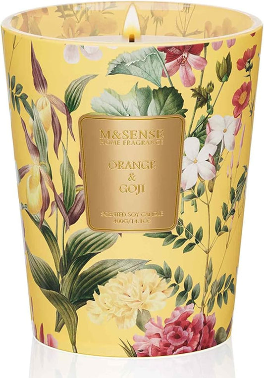 M&SENSE Orange Goji Scented Natural Soy Wax Candle, 14.1oz 60 Hours Long Lasting Slow Burning Candles for Home Decor, Aromatherapy Candle for Stress Relief