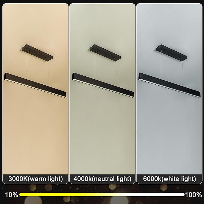 Dimmable Linear Chandelier, 41 Inch Modern LED Chandelier, 40W LED Pendant Light with Adjustable Height, Black Modern Kitchen Chandeliers for Kitchen Island, Dining Room, Office, Living Room