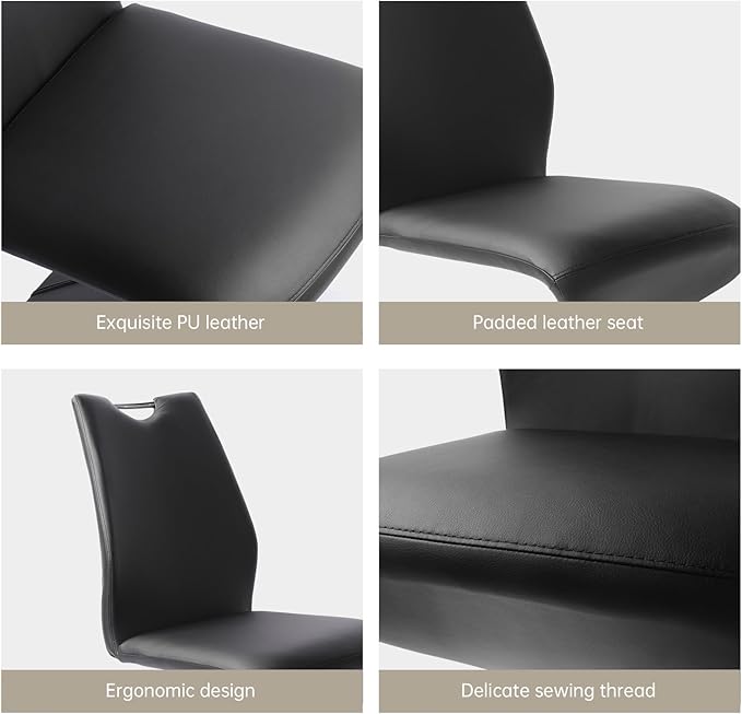 Mermaid Dining Chairs Set of 2, Modern Kitchen Dining Room Armless Upholstered Side Chairs in PU Leather Cushion Seat and Sturdy Metal Legs (2 Black)
