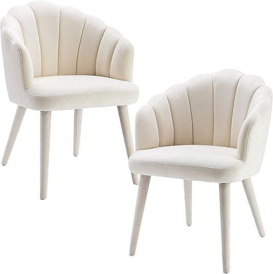 Velvet Dining Chairs Set of 2 Modern Accent Chairs Upholstery Side Chairs with Upholstered Wood Legs for Home Kitchen Living Room, Cream