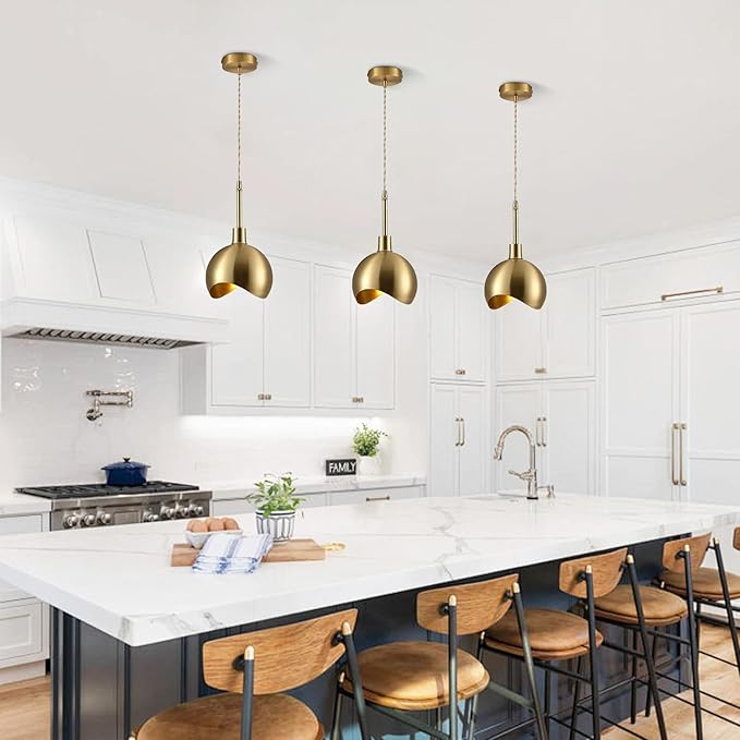 KCO Lighting Small Gold Pendant Light Dome Pendant Lights Kitchen Island Set of 2 Farmhouse Barn Pendant Lighting Antique Brass Pendant Light 2 Pack Industrial Dining Room Light Fixture