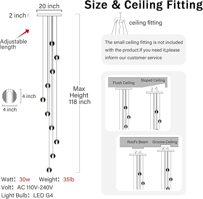 Modern Staircase Chandelier Crystal Pendant Light Raindrop Chandeliers Crystal Ball High Ceiling Light for Living Room Stair Entryway Hallway Foyer