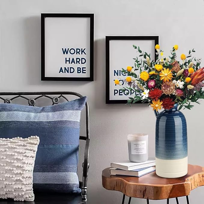 12.5" Blue Ceramic Vase for Home Decor Large Decorative Vase Boho Pottery Bud Vase for Flowers Rustic Farmhouse Tall Single Flower Vase for Centerpieces Pampas Grass