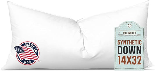 Pillowflex Synthetic Down Pillow Insert - 14x32 Down Alternative Pillow, Ultra Soft, Large Rectangle Body Sleeping Pillow, Lumbar, Long, Back - 1 Decorative Pillow Form