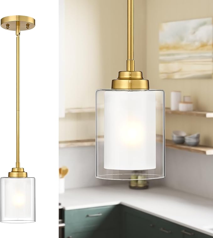 TENGXIN Modern Pendant Light, Brushed Gold Modern Pendant Light for Kitchen Island, Hanging Ceiling Light Fixture, Farmhouse Pendant Lighting for Dining Room Bedroom Bar Office,TXPLBG02