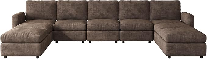 9-Seat Modular Sectional Sofa Couch with 4 Storage Ottomans, Convertible Sleeper Sofas Set for Living Room Bedroom Apartment, Recliner Velvet Comfy Furniture Couch, Brown