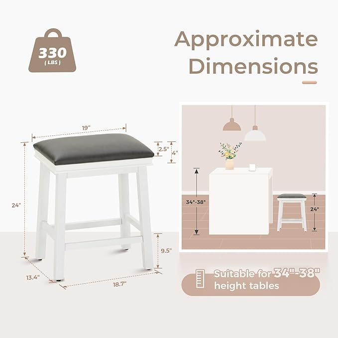 MAISON ARTS Counter Height 24 inch Bar Stools Set of 4 for Kitchen Counter Solid Wood Legs with Faux Leather Padded Seat Farmhouse Barstools for 34"-38" Counter Island Upholstered Stools, Black+White