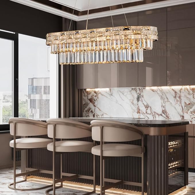 34.3" L Modern Crystal Chandeliers for Dining Room 12 Lights Gold Chandelier Large Luxury Chandelier Pendant Light Fixture, Kitchen Island,Entryway,Living Room 34.3" L x 8.7" H