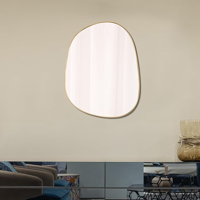Asymmetrical Mirror for Wall Decor 27"*35", Modern Gold Framed Wall Mirror for Living Room Bathroom Bedroom Entryway ELE-STOU-0063Gold