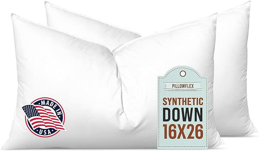 Pillowflex Synthetic Down Alternative Pillow Inserts for Shams - Comfy Pillows for Sleeping, Perfect Pillow & Best Sleeping Pillows, Handmade Down Alternative Throw Pillow Inserts - (16x26 Set of 2)