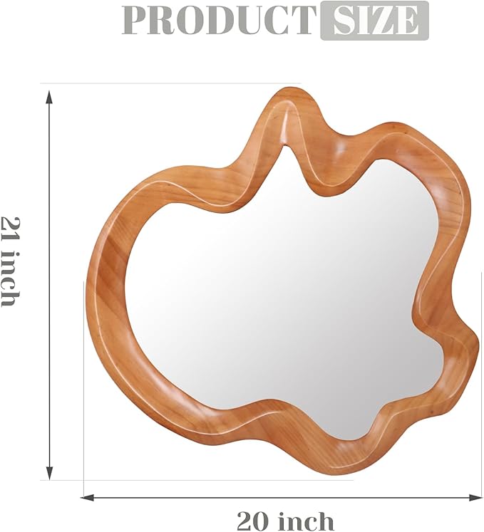 Gluck Plants Irregular Wall Mirror,21x20 Walnut Wooden Framed Asymmetrical Farmhouse Modern Unique Cloud Wavy Wood Mirror for Bathroom Living Room Bedroom Entryway Hallway