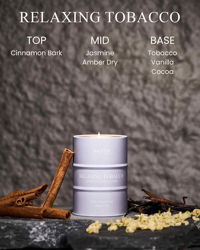 M&SENSE Tobacco Scented Candles Natural Non Toxic, Aromatherapy Candle for Stress Relief Meditation Relaxing, Housewarming Gifts for Women Men, 11.3oz 70 Hour Long Burning