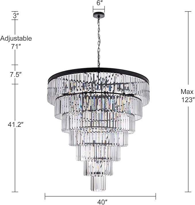 TOCHIC Large Crystal Chandelier for High Ceiling, 40 inch 7-Tier Modern Black Crystal Chandeliers Lighting Fixture, Round Light for Entryway Staircase Foyer Living Dining Room (Black, 40 Inches)
