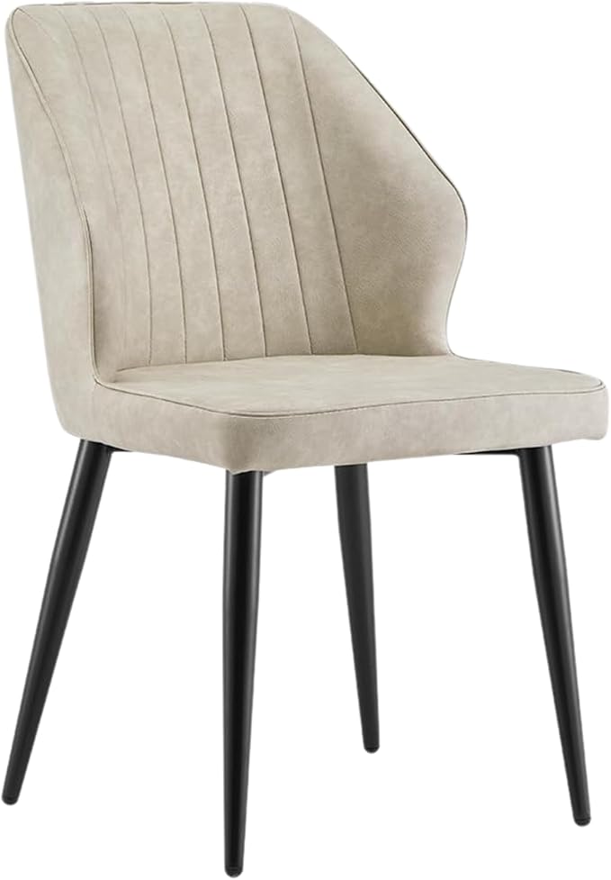 CLIPOP Faux Leather Dining Chairs Set of 2, Mid Century Modern Kitchen Chair, Upholstered Seat Leisure Side Chair with Backrests, Metal Legs for Living Room, Lounge, Guest Room, Cream