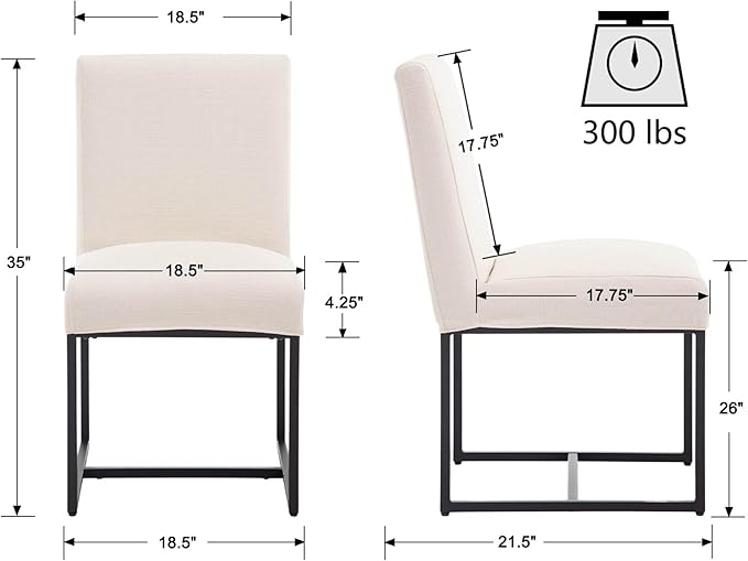 VESCASA Upholstered Dining Chairs Set of 4 with Removable Chair Cover, Mid Century Modern Padded Chair with Black Metal Frame for Restaurant, Dining Room, Kitchen, Linen Cream