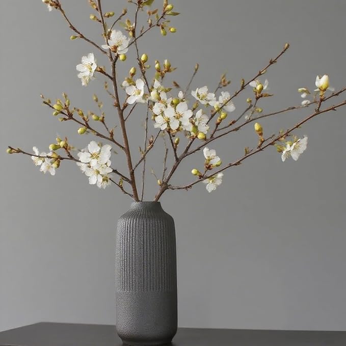 Black Ceramic Vase for Flowers, 8 Inch Flower Vases Home Decor, Black Boho Vases for Pampas Grass, Vase for Centerpieces Living Room Table Entryway Shelf