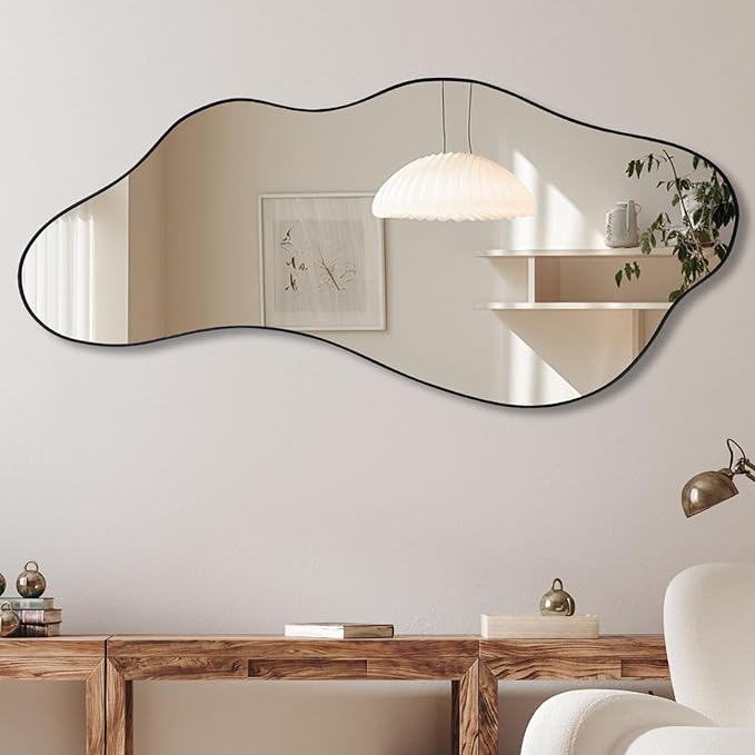 Irregular Wall Mirror, Large Asymmetrical Mirrors, 47.2"x21.6" Unique Shaped Mirrors, Modern Organic Mirror for Living Room Bathroom Bedroom Entryway Fireplace