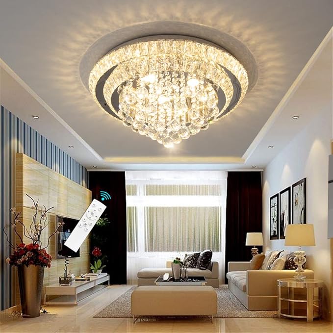 Modern Glam Crystal Chandelier Dining Room Bedroom Ceiling Lights Chandelier with Dimmable Bulbs Ceiling Lighting Fixture 23.6 Inches Silver Light