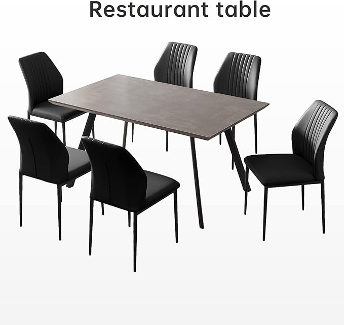 ZckyCine 59" Modern Dining Table Set for 6 Kitchen Dining Room Table Set Extendable Wood Dining Table and 6 Upholstered Chairs, Home Kitchen Furniture