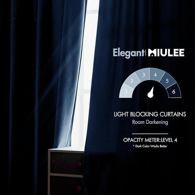 MIULEE Velvet Curtains 108 inches - Luxury Blackout Curtains for Bedroom Living Room Thermal Insulated Super Soft Window Drapes Rod Pocket & Back Tab, Navy Blue, W52 x L108 inches, 2 Panels