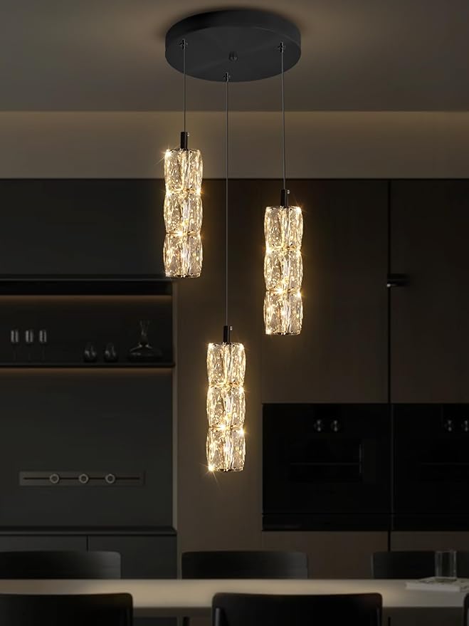 Pendant Lights Kitchen Island 3-Lights Pendant Chandelier for Dining Room Hallway Stairwell,LED Dimmable 2700K-6000K