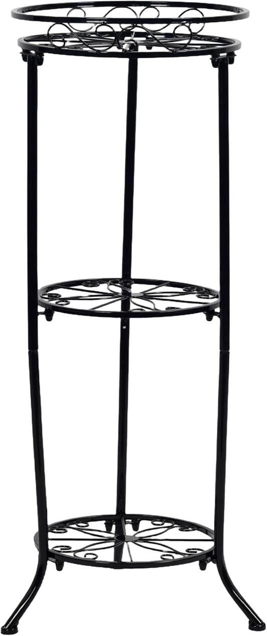 Plant Stand Indoor Outdoor, 3 Tier Tall Black Metal Plant Stands, 35 inch Round Multiple Plant Rack Holder Rack Flower Pot Stand Heavy Duty Plant Shelf for Patio Balcony Garden Living Room
