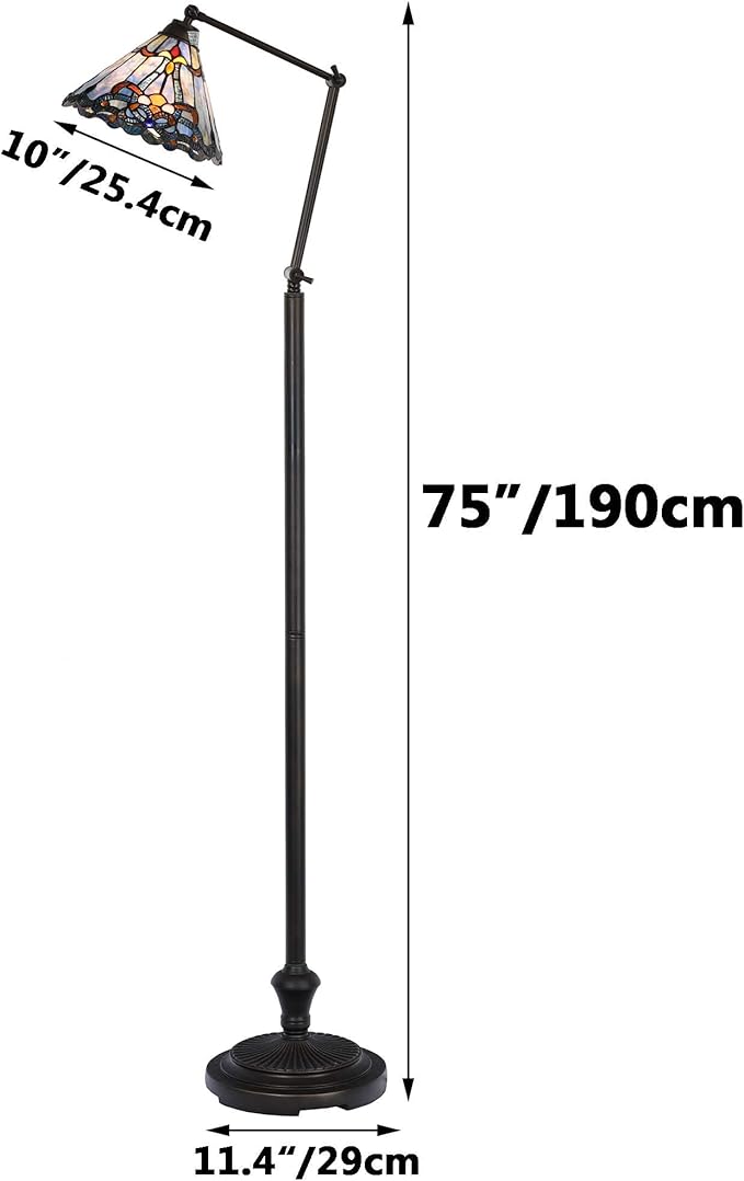 Bieye L10685 Baroque Tiffany Style Stained Glass Swing Arm Floor Lamp, 75 inch Tall, Blue