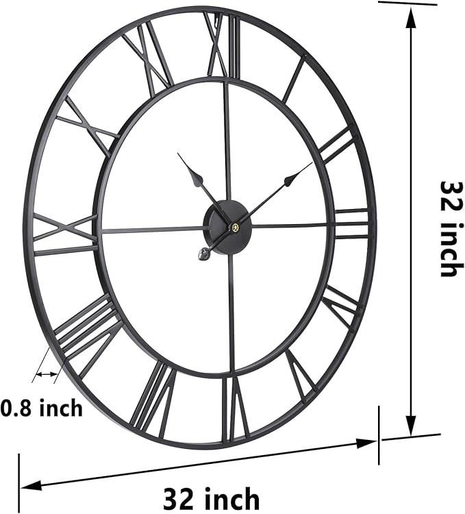 Tatub 32 Inch Large Wall Clock for Living Room Decor, Roman Numeral Modern Round Decorative Metal Large Wall Clock for Bedroom and Kitchen, Silent, Non Ticking, Battery Operated