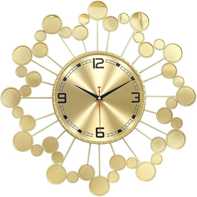 Wall Clock 22.8 Inch - Large Gold Sunburst Clock Non-Ticking Battery Operated, Starburst Round Wall Watch for Living Room Bedroom Kitchen Office, Home Decorations