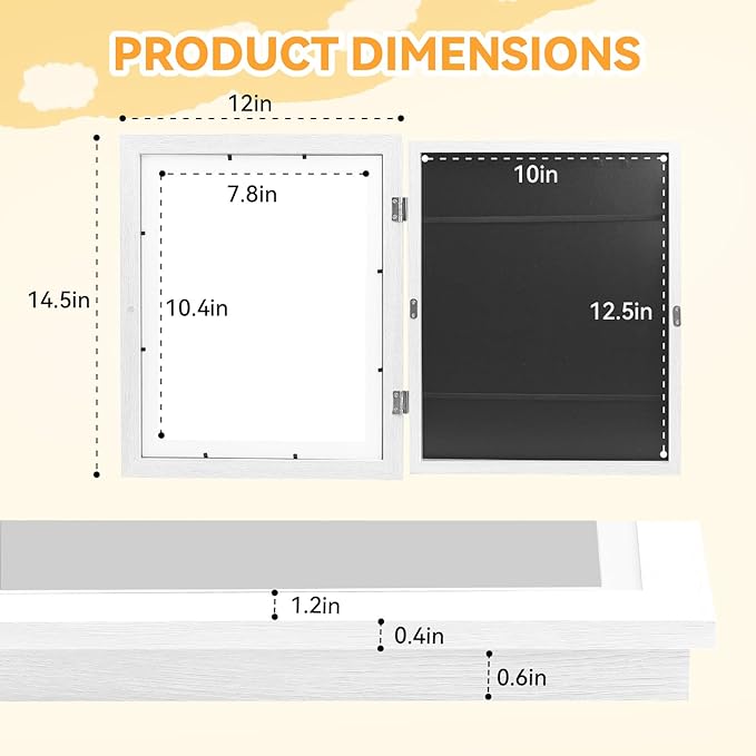 4-Pack Kids Artwork Frames 10x12.5 Front Opening Kids Art Frame for Wall Art work Picture Display Holds 50+ Pcs for Kids Drawings Changeable Frames for Kids' Artwork Storage and Display – White