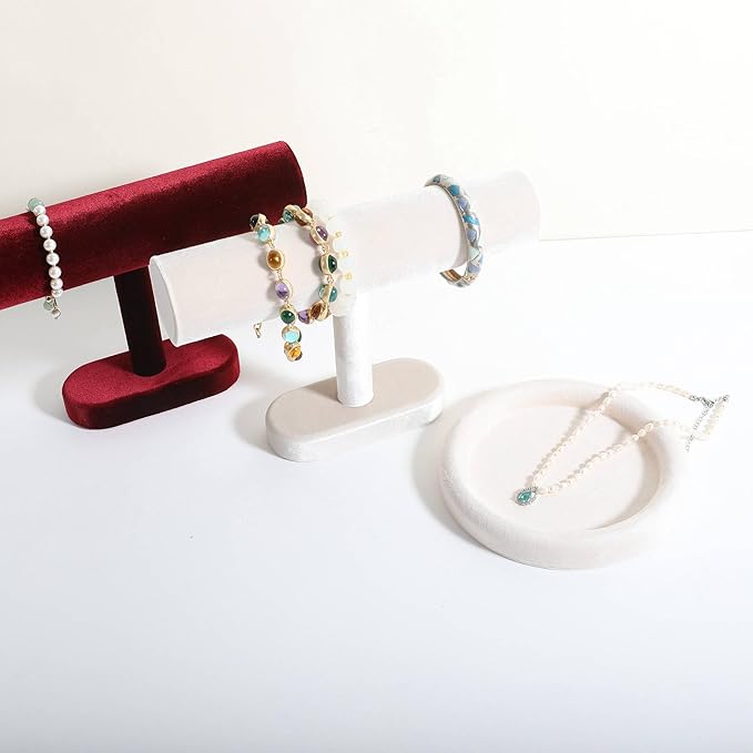 GemeShou Round Jewelry Organizer plate, Top Microfiber velvet Jewerly display tray, Empty Jewelry showcase tray for Necklace Bracelet Ring Earring display stand holder (Cream-Small, 5.9 x 5.9 in)