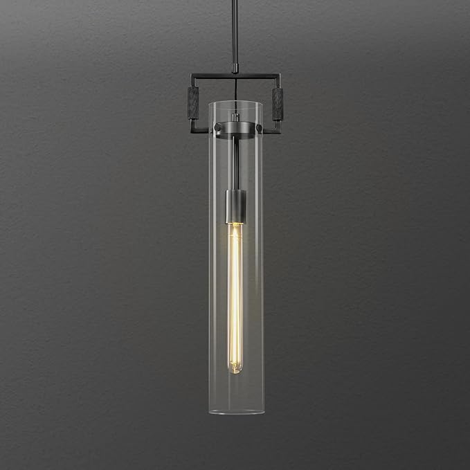 Black Pendant Lights,Modern Glass Pendant Lights Kitchen Island,21.6'' Farmhouse Kitchen Pendant Lighting Over Island for Dining Table,Bathroom,Bedroom,Included E26 Bulb