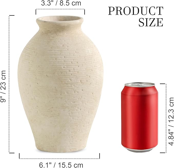 Ceramic Flower Vase Home Decor - Large Farmhouse Table Vases Rustic Vintage Living Room Kitchen Bedroom Decorations for House Book Shelf Office Coffee Desk Dining Fireplace (9" Rustic)