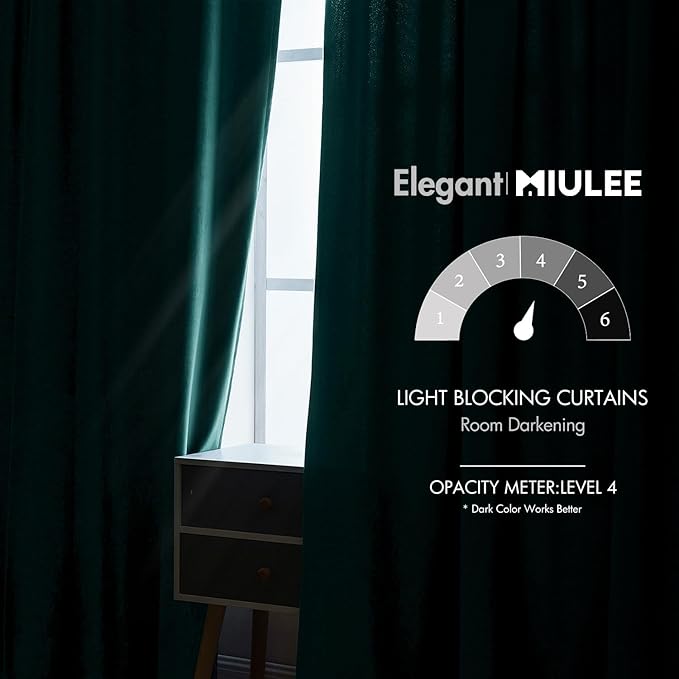 MIULEE Velvet Curtains 90 inches 2 Panels Luxury Blackout Curtains for Bedroom Living Room Thermal Insulated Home Decor Super Soft Elegant Christmas Window Drapes Rod Pocket & Back Tab, Emerald Green