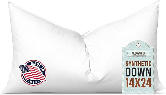 Pillowflex Synthetic Down Pillow Insert - 14x24 Down Alternative Pillow, Ultra Soft, Large Rectangle, Lumbar, Travel, Neck, Sleeping Pillow - 1 Decorative Pillow Form