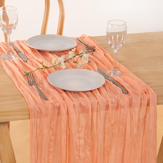 MLMC 3 Pack Peach Cheesecloth Table Runner 10ft Rustic Gauze Cheese Cloth Table Runner 35x120 Inches for Fall Wedding Bridal Baby Shower Party Decor