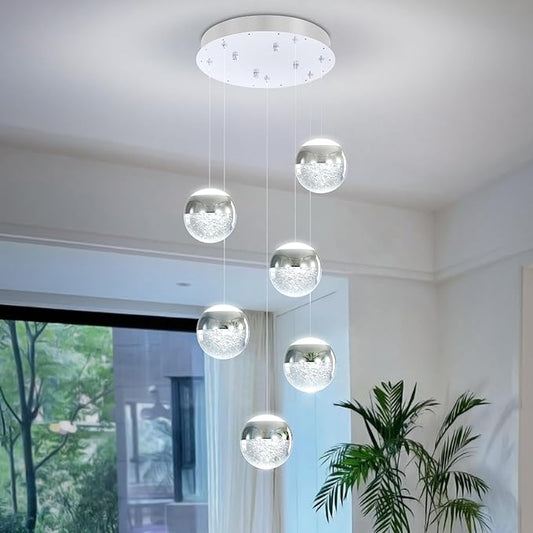 6-Lights Globe Pendant Light Modern Crystal Pendant Chandelier Chrome Globe Chandeliers for Kitchen Island, Hanging Light Fixture for Dinning Room Bedroom