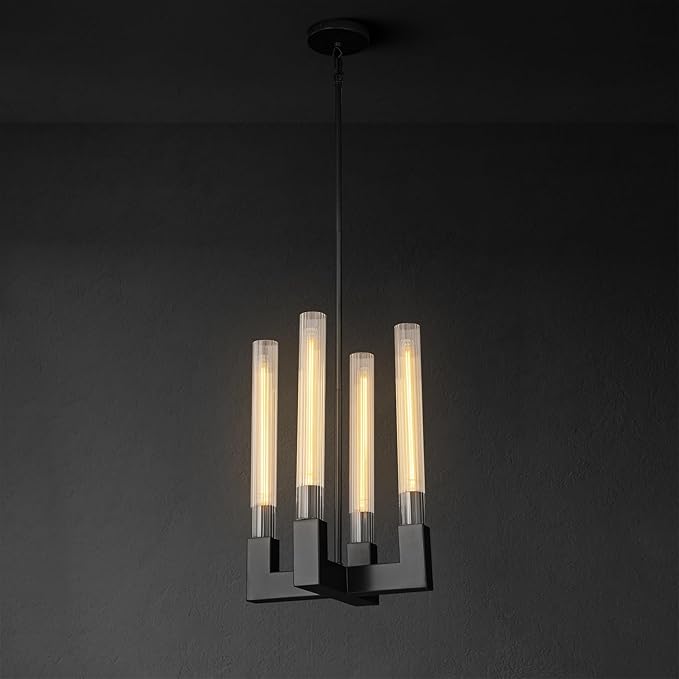 Glass Tube Black Pendant Lights Kitchen Island, Adjustable Cord Modern Pendant Light Fixtures,Kitchen Pendant Lighting Over Island,Indoor Chandeliers for Bedroom, Included Bulb