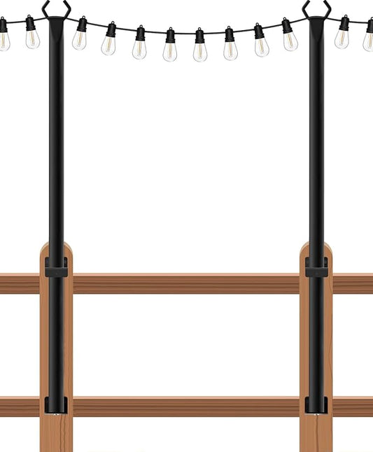 zoegi 2 Pack 5FT String Light Poles,Light Poles for Outside Lights with Fork,Outdoor Brackets Hanging Lights,Metal Stand for Deck Patio,Backyard,Wedding,Deck,Party