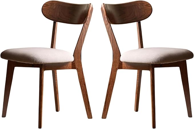 100% Solid Oak Wood Dining Chairs,Mid Century Modern Dining Chairs with Upholstered Cushion,Kitchen,Dining Room Chairs Set of 2 (2, Walnut Color Grey Upholstery)