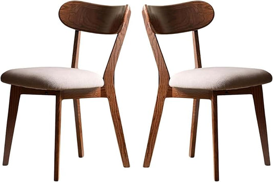 100% Solid Oak Wood Dining Chairs,Mid Century Modern Dining Chairs with Upholstered Cushion,Kitchen,Dining Room Chairs Set of 2 (2, Walnut Color Grey Upholstery)