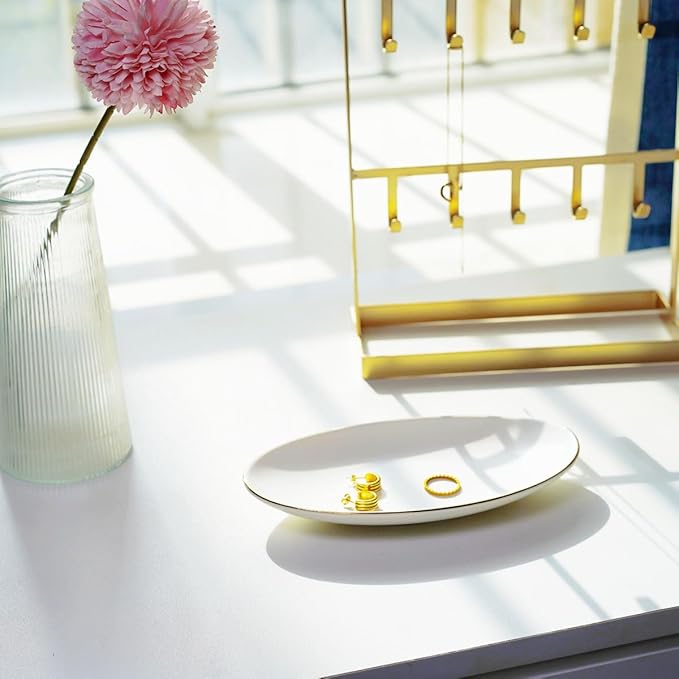 HANKOR Ceramic Key Bowl for Entryway Table, 7 x 4 Key Dish Tray Catch All Bowl, Small Decorative Bowl for Key Jewelry Ring, White