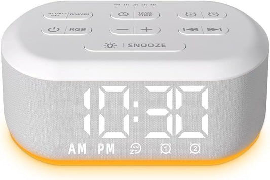 Brown Noise Machine Small Digital Alarm Clock Sound Machine for Bedrooms White Noise Machine Night Light Plug in Desk Clock with 30 Wake up Sounds Clock for Kids Heavy Sleepers Snooze 32 Levels Volume