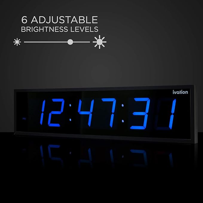 Ivation Oversized Large Digital Wall Clock - Big LED Digital Clock w/Large Display, Shelf or Wall Mount (30 Inch - Blue) 6 Brightness Levels | Time Memory | Remote, Mounting Holes & Hardware