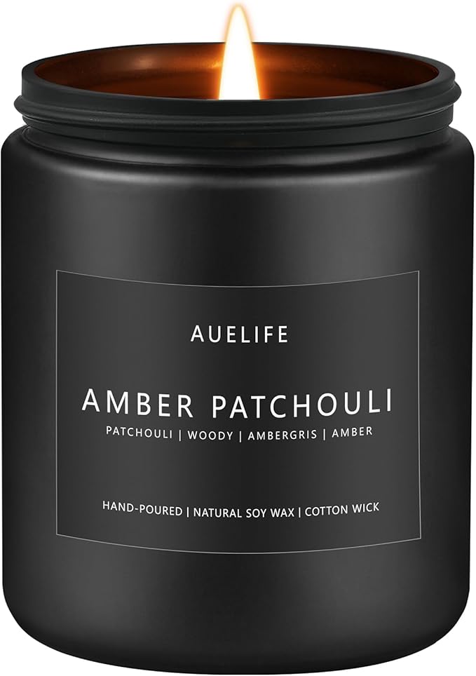 Amber & Patchouli Candle | Candles for Men - Scented Candles for Home, Gifts for Men - Soy Candle for Home Scented, Aromatherapy Manly Gift - 7oz Black Jar