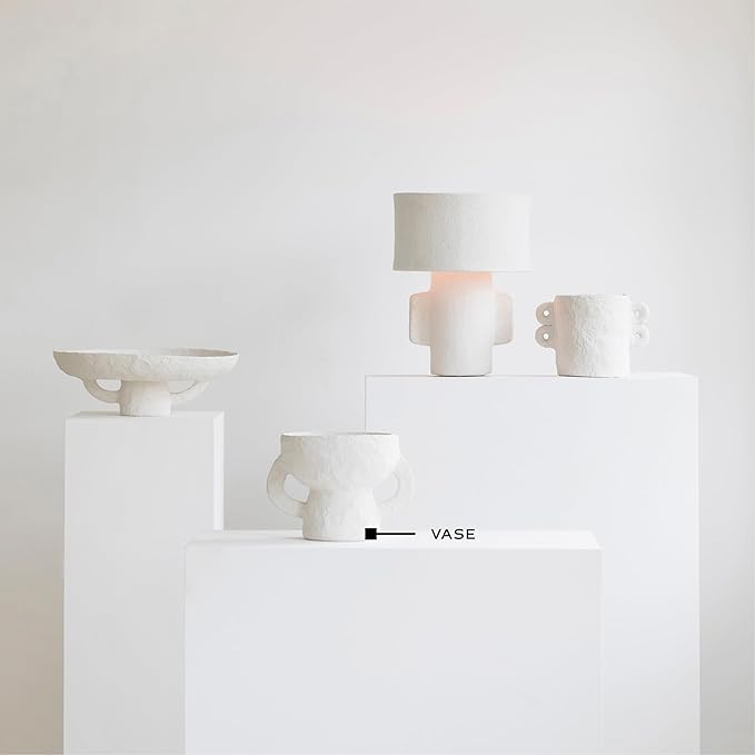 Decorative Vase with Handles | Earth interior accessories by Marie Michielssen | White Paper Mache Home Decor Living Room on Coffee Table | Kitchen Decorations | Entryway Table Decor Shelf Pot S